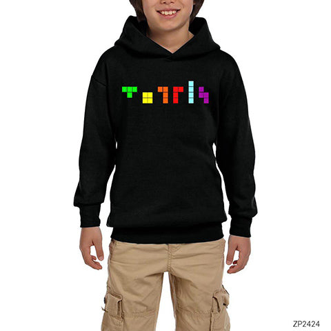 Tetris Symbol Siyah Çocuk Kapşonlu Sweatshirt