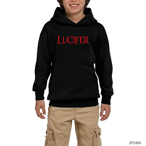 Lucifer Red Text Siyah Çocuk Kapşonlu Sweatshirt