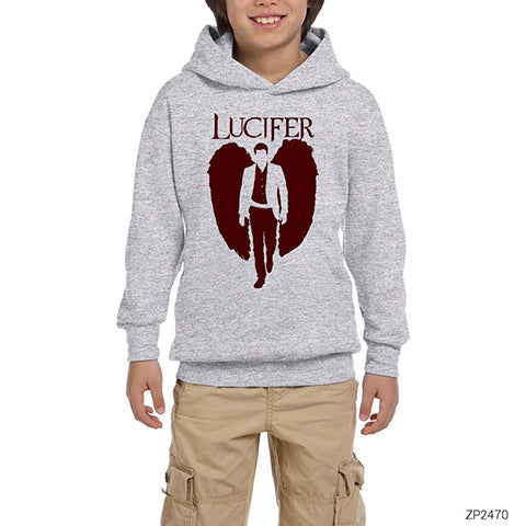 Lucifer Silliuette Gri Çocuk Kapşonlu Sweatshirt