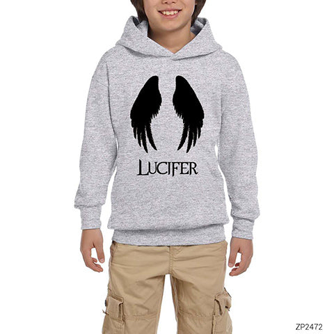 Lucifer Wings Gri Çocuk Kapşonlu Sweatshirt