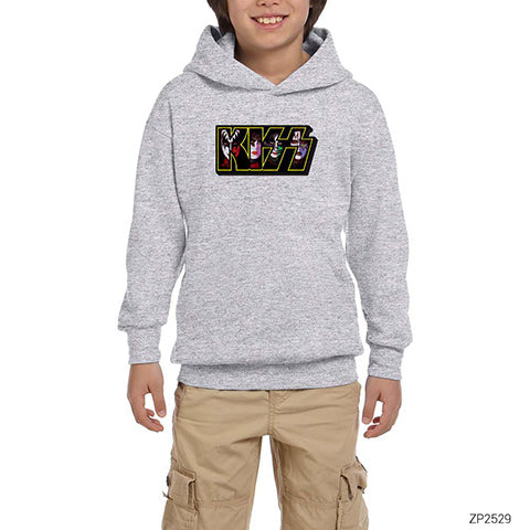 Kiss Group in Logo Gri Çocuk Kapşonlu Sweatshirt