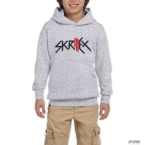 Skrillex Logo Gri Çocuk Kapşonlu Sweatshirt