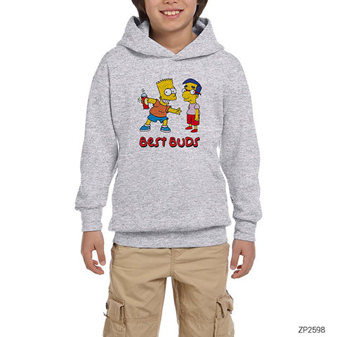 Bart And Milhouse Best Buds Gri Çocuk Kapşonlu Sweatshirt