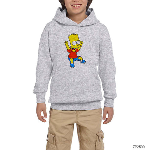 Bart Simpson Gri Çocuk Kapşonlu Sweatshirt