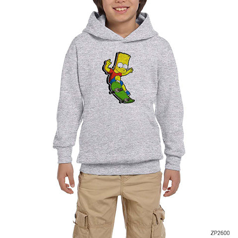 Bart Simpson Skater Gri Çocuk Kapşonlu Sweatshirt