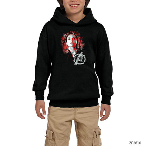 Black Widow Siyah Çocuk Kapşonlu Sweatshirt