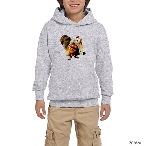 Buz Devri Squierl and Acorn Gri Çocuk Kapşonlu Sweatshirt