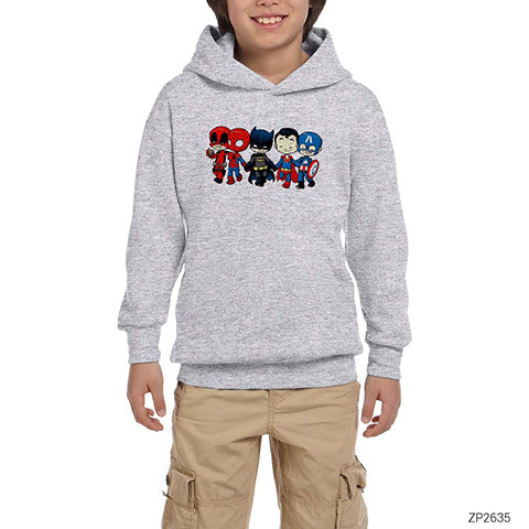 Dc And Marvel friends Gri Çocuk Kapşonlu Sweatshirt