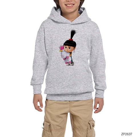 Despicable Me Agnes And Fluffy Gri Çocuk Kapşonlu Sweatshirt