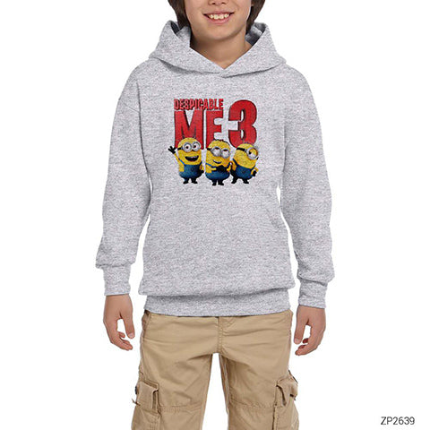 Despicable Me Minions Group Gri Çocuk Kapşonlu Sweatshirt