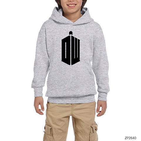 Doctor Who Logo Gri Çocuk Kapşonlu Sweatshirt