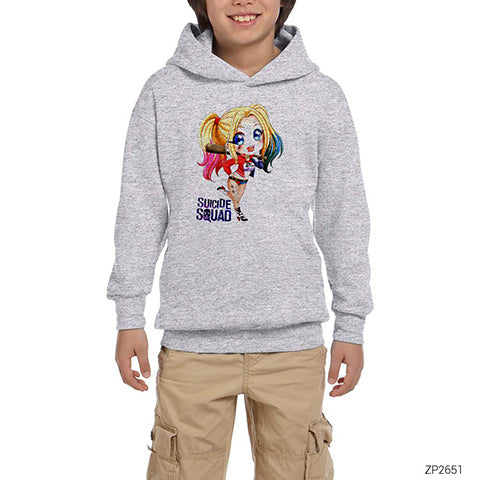 Harley Quuin Cartoon Gri Çocuk Kapşonlu Sweatshirt