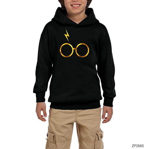 Harry Potter Glasses 3 Siyah Çocuk Kapşonlu Sweatshirt