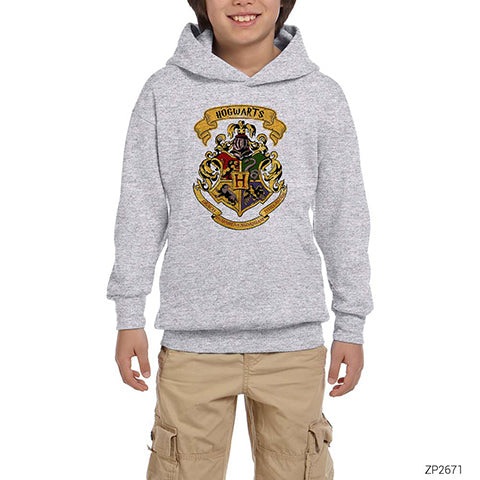 Harry Potter Hogwarts Logo Gri Çocuk Kapşonlu Sweatshirt