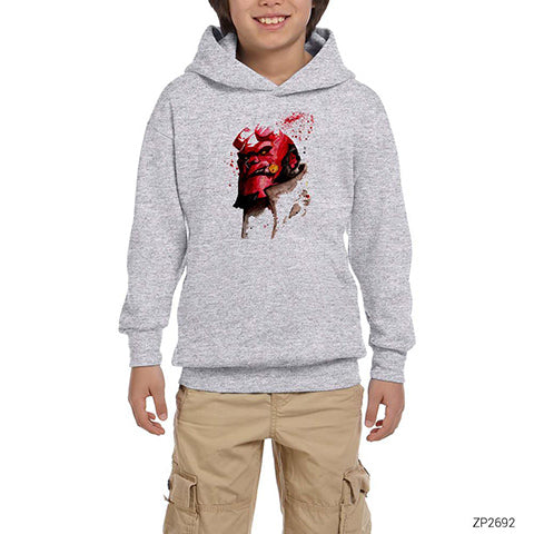 HellBoy Splash Gri Çocuk Kapşonlu Sweatshirt