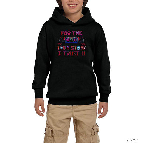 Iron Man Tony Stark Trust You Siyah Çocuk Kapşonlu Sweatshirt