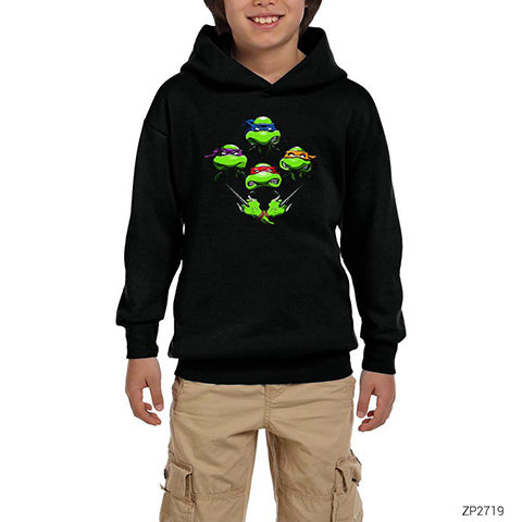 Ninja Turtles Face Siyah Çocuk Kapşonlu Sweatshirt