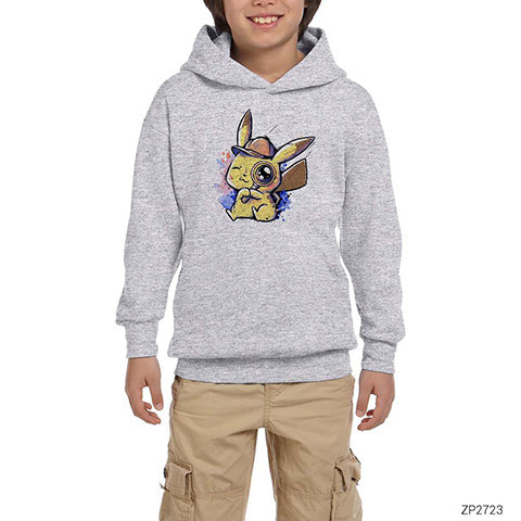 Pikachu Detective Gri Çocuk Kapşonlu Sweatshirt