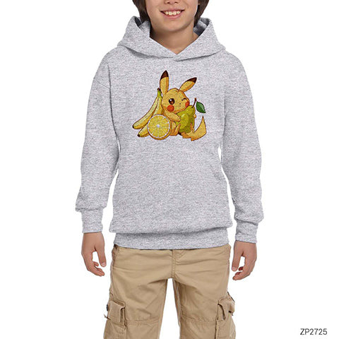 Pikachu Fruit Gri Çocuk Kapşonlu Sweatshirt