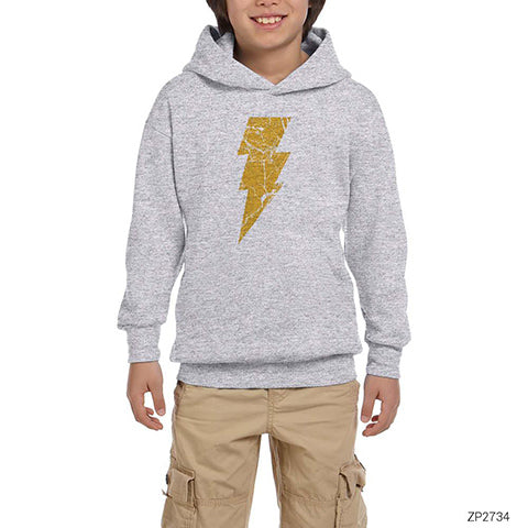 Shazam Logo Gri Çocuk Kapşonlu Sweatshirt