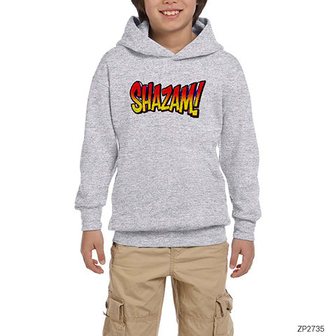 Shazam Logo 2 Gri Çocuk Kapşonlu Sweatshirt