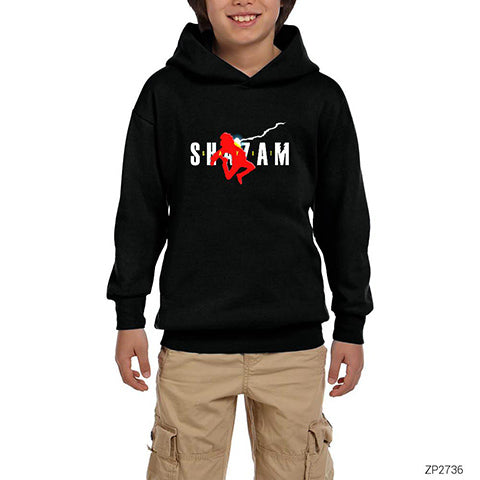 Shazam Logo and Child Siyah Çocuk Kapşonlu Sweatshirt