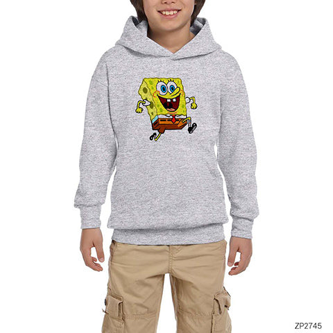 Spongebob Happy Gri Çocuk Kapşonlu Sweatshirt