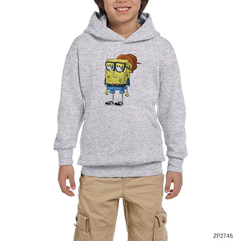 Spongebob Hipster Gri Çocuk Kapşonlu Sweatshirt