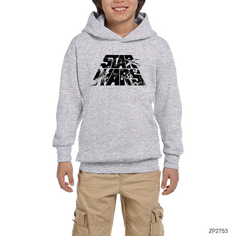 Star Wars Logo 3 Gri Çocuk Kapşonlu Sweatshirt