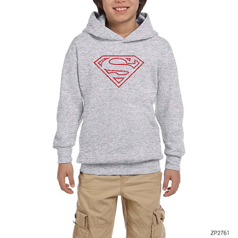 Superman Distord Logo Gri Çocuk Kapşonlu Sweatshirt