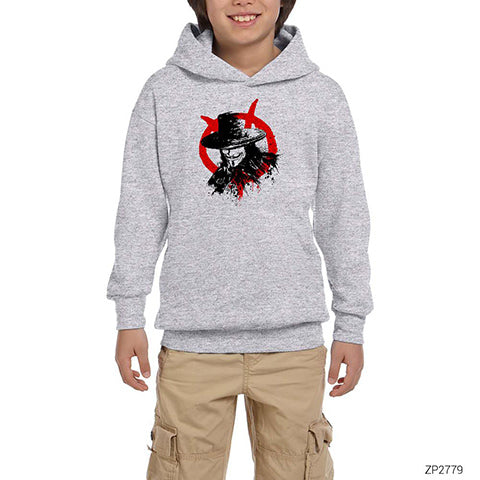 V for Vendetta Face Gri Çocuk Kapşonlu Sweatshirt