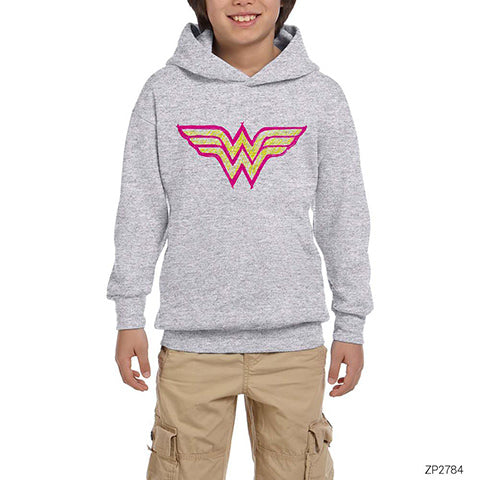 Wonder Woman Logo Gri Çocuk Kapşonlu Sweatshirt