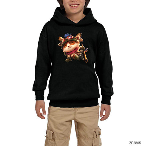 League of Legends Teemo Siyah Çocuk Kapşonlu Sweatshirt