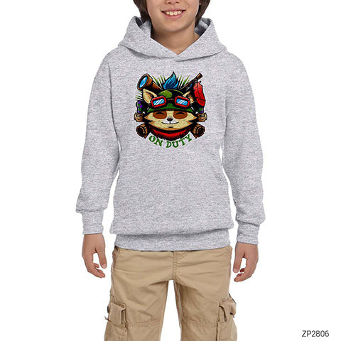 League of Legends Teemo On Duty Gri Çocuk Kapşonlu Sweatshirt