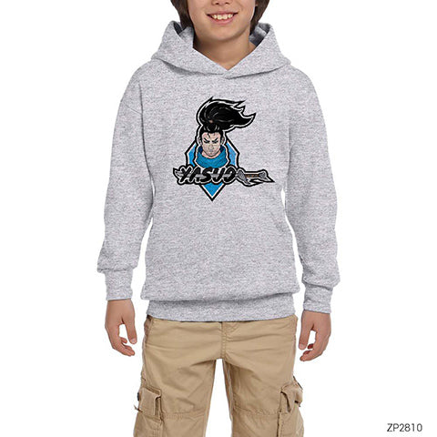 League of Legends Yasuo Legend Gri Çocuk Kapşonlu Sweatshirt