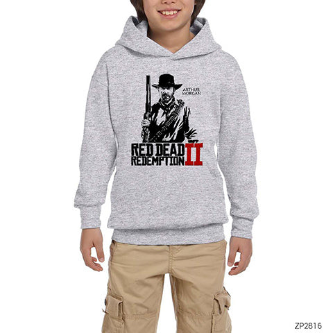 Red Dead Redemption 2 Gri Çocuk Kapşonlu Sweatshirt