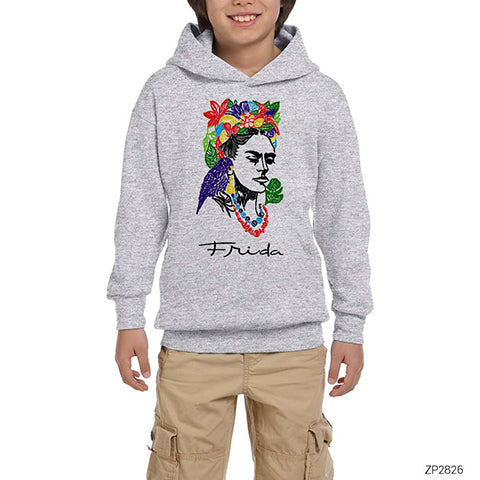 Frida Kahlo Drawing Gri Çocuk Kapşonlu Sweatshirt