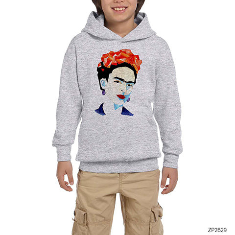 Frida Kahlo Portre 2 Gri Çocuk Kapşonlu Sweatshirt