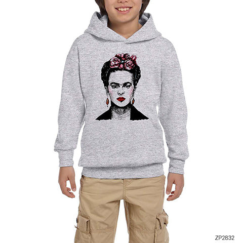 Frida Kahlo Portre 5 Gri Çocuk Kapşonlu Sweatshirt