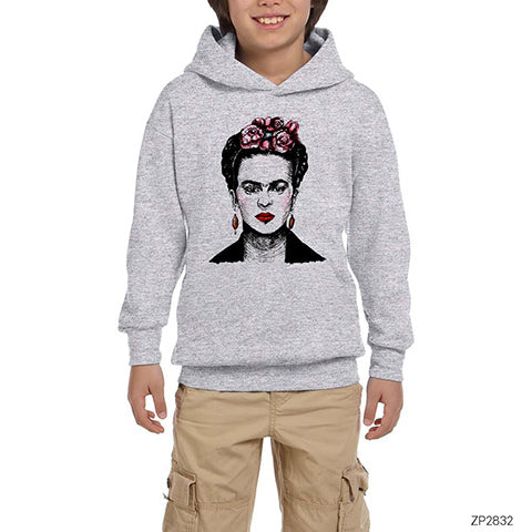 Frida Kahlo Portre 5 Gri Çocuk Kapşonlu Sweatshirt