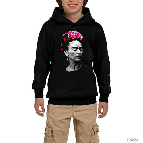 Frida Kahlo Portre 6 Siyah Çocuk Kapşonlu Sweatshirt