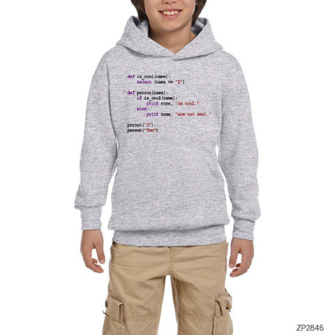 Python Language Gri Çocuk Kapşonlu Sweatshirt