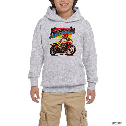 Kawasaki FanArt Gri Çocuk Kapşonlu Sweatshirt