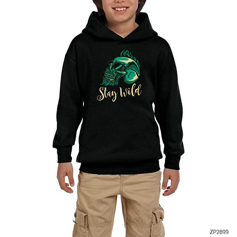 Stay Wild Siyah Çocuk Kapşonlu Sweatshirt