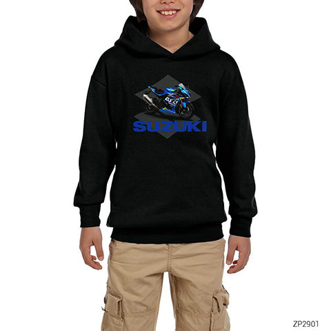 Suzuki GSX-R1000 Siyah Çocuk Kapşonlu Sweatshirt