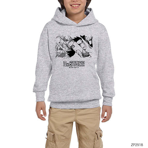 Dr. Stone Team Gri Çocuk Kapşonlu Sweatshirt