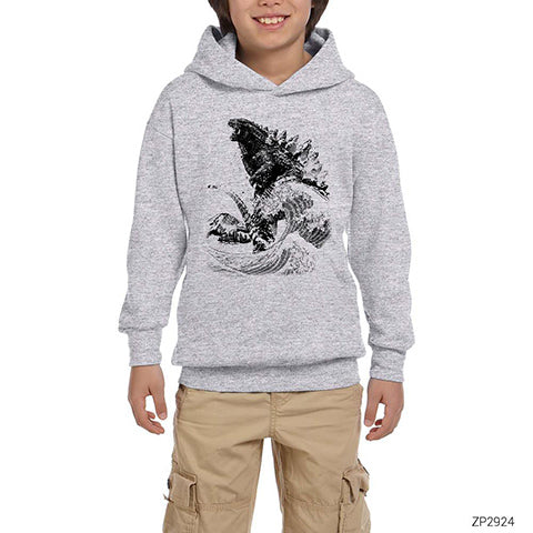 Godzilla Gri Çocuk Kapşonlu Sweatshirt