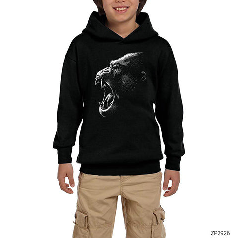 King Kong Face Siyah Çocuk Kapşonlu Sweatshirt