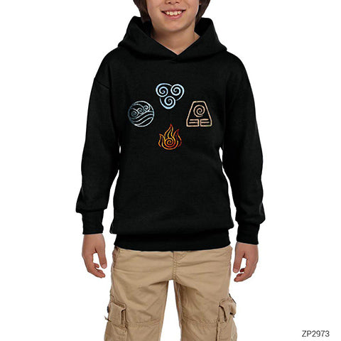 Avatar the Last Air Elements Siyah Çocuk Kapşonlu Sweatshirt