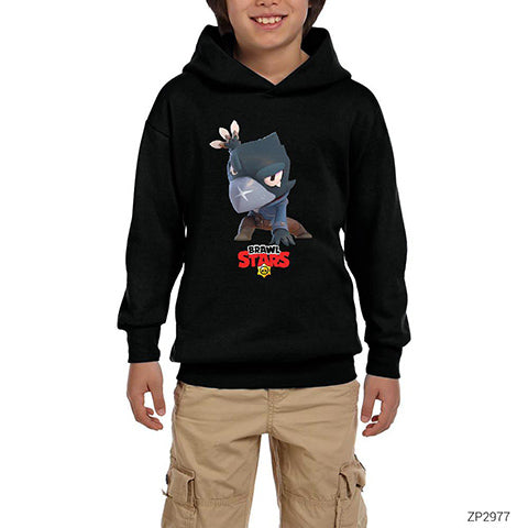 Brawl Stars Crow Siyah Çocuk Kapşonlu Sweatshirt